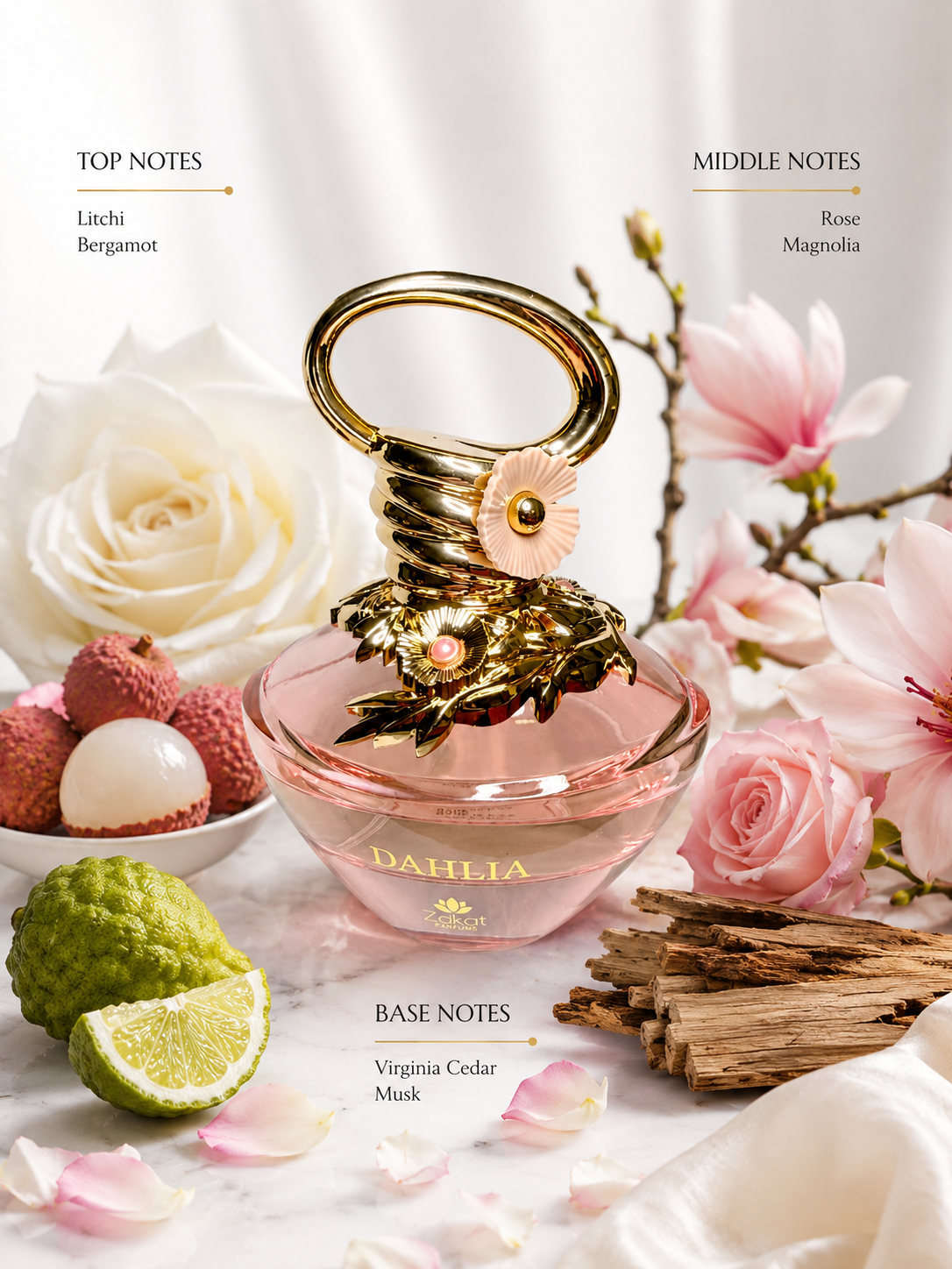 Perfume bottle with floral and fruit elements on a light background. Women's Perfume Date Night Perfume Travel Size Fragrance Long Lasting Cologne Decant Perfaum