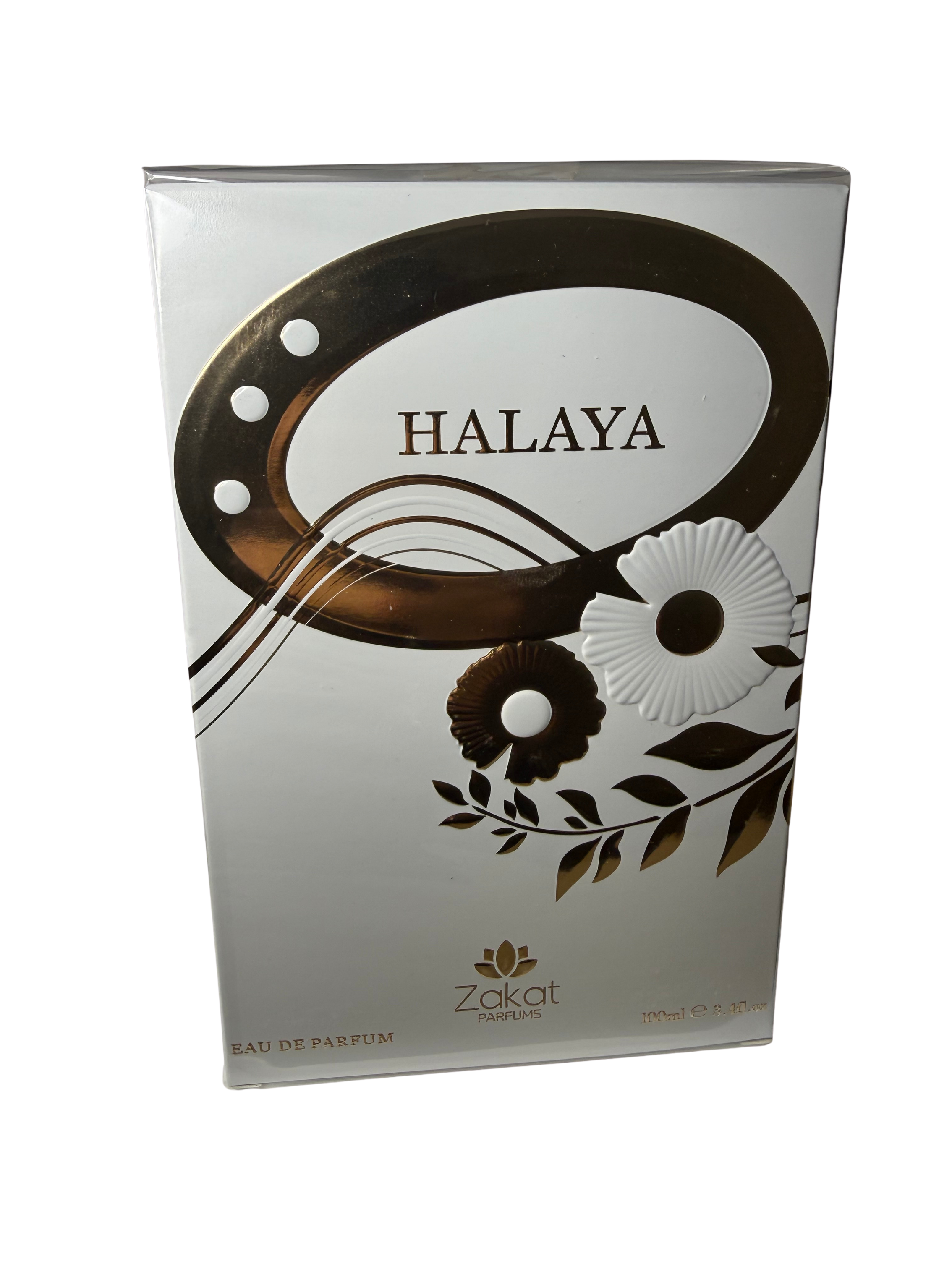 HALAYA perfume packaging with floral design on a white background. Women's Perfume Date Night Perfume Travel Size Fragrance Long Lasting Cologne Decant Perfaum